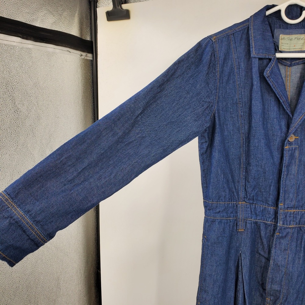 We The Free Free People Franklin Blue Denim Wide Leg Jumpsuit Long Sleeve Small - Picture 14 of 16